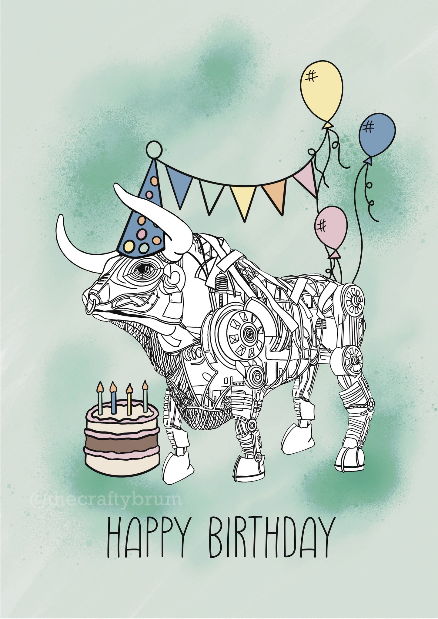 Birmingham Mechanical Bull Birthday Card