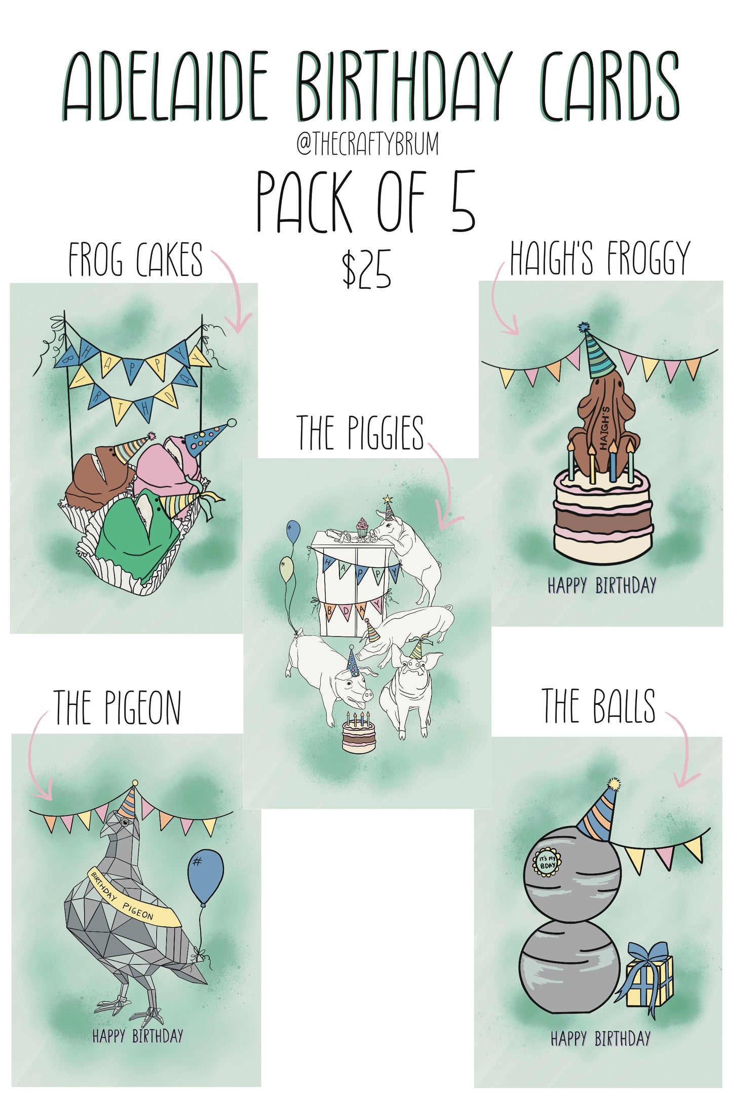 Adelaide Birthday Cards 5 Pack