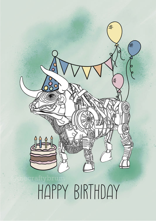 Birmingham Mechanical Bull Birthday Card